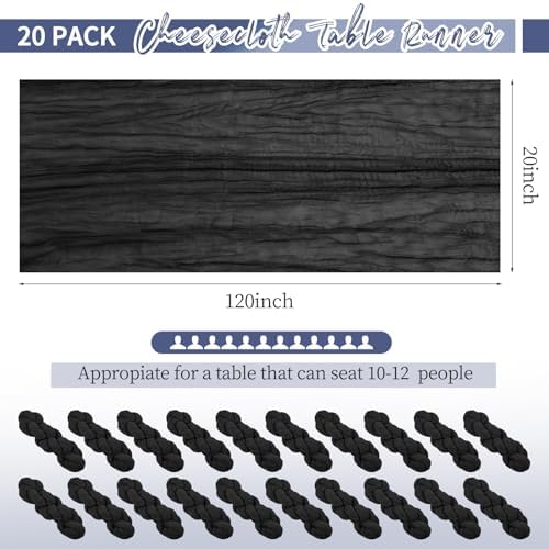 20 Pack Black Table Runner 10Ft Cheesecloth Table Runner Boho Long Cheese Cloth Table Runners Romantic Sheer Fabric Gauze Table Runners for Wedding Party Bridal Shower - Image 2