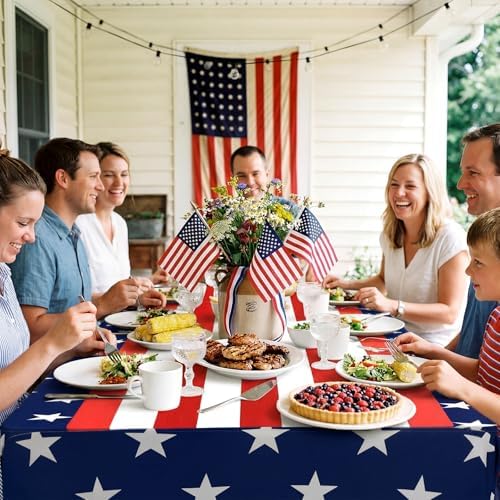 Frienda 2 Pcs Veterans Day Tablecloth 6ft Patriotic Stretch Table Covers - Image 4