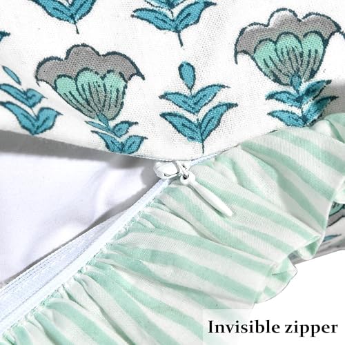Ridhi Block Print Aquamarine Blue Throw Pillow Cover 20" x 20" (Pack of 2) Decorative Cushion Covers with Ruffle for Couch, Sofa, Bed, Living Room, Home Decor Gift for Spring, Easter, Valentine - Image 3