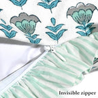 Ridhi Block Print Aquamarine Blue Throw Pillow Cover 24" x 24" (Pack of 2) Decorative Cushion Covers with Ruffle for Couch, Sofa, Bed, Living Room, Home Decor Gift for Spring, Easter, Valentine - Image 3