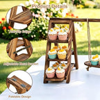3 Tier Swing Wooden Cupcake Stand, Foldable Removable Serving Platter Tray - Image 4
