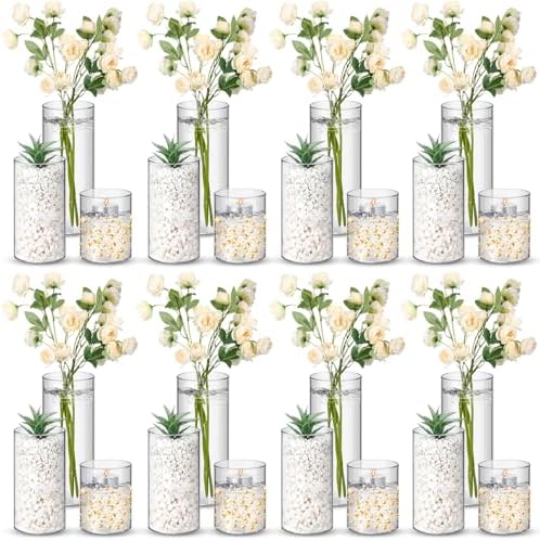 Nuogo 24 Pcs Plastic Cylinder Vases for Centerpieces 4''/6''/8'' Modern by Nuogo