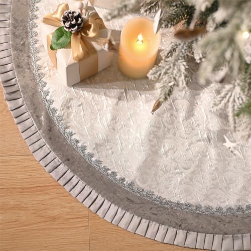 Valery Madelyn 48 Inch Sliver Christmas Tree Skirt for Tree Decorations - Image 2