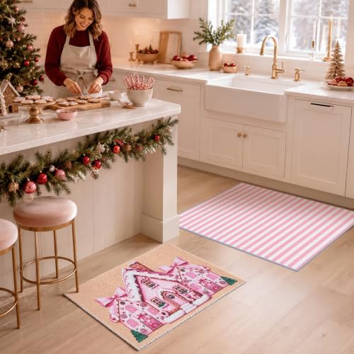 2pcs Pink Gingerbread House Christmas Doormats, 24" x 32" Door Mats - Image 7