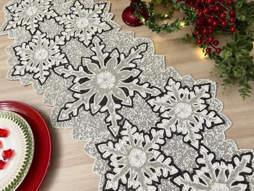 Enliven Handmade Bead Table Runner, Christmas Beaded Runner, Snowflakes, 13x36inch by Enliven
