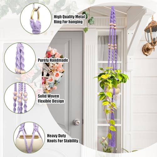 Hoteam 12 Pcs Macrame Plant Hangers Macrame Hanging Planters for Indoor Plants Handmade Boho Hanging Baskets Flower Pots Holder for Outdoor Home Wall Decor - Image 5