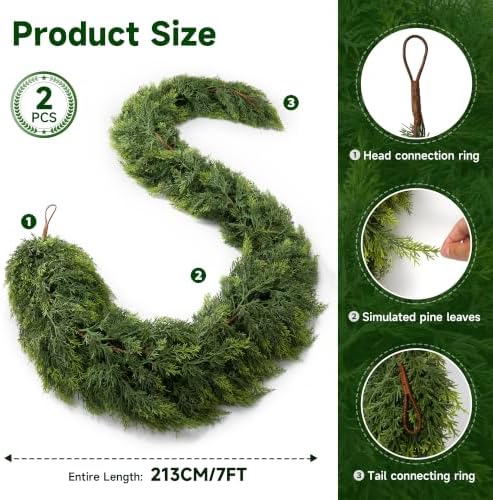 7FT Artificial Cedar Garland,Christmas Garland,Christmas Decorations,High-Density Cedar Garland,2 PCS - Image 2