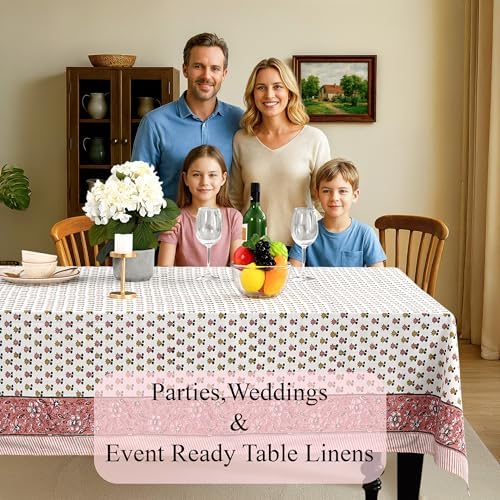 CPC Rosette Bloom Tablecloth 100% Cotton 80x120 Inch Indian Block Print Rectangle Table Cover, Table Cloth for Gifting in Weddings, Halloween, Fall, Christmas, Thanksgiving - Image 3