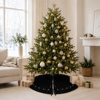 Black Velvet Christmas Tree Skirt with Ruffled Edge&Pearl,60" - Image 4
