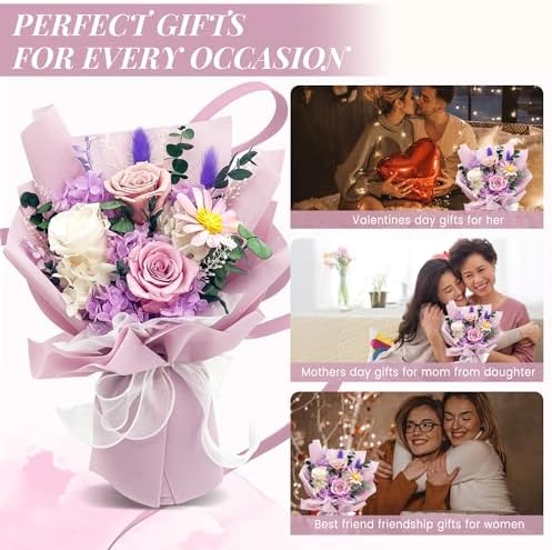 QOEAZY Flowers for Delivery, Preserved Flowers Bouquet with Gift Box, Rose Gifts for Women Mom Grandma - Image 5