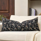 Spring Flower Lumbar Throw Pillow Cover 14x36 Inches Black Vintage Floral Pillow Cover Farmhouse Summer Cushion Cover Leaf Retro Pillowcase Home Decor for Sofa Living Room Couch by Gluviroz