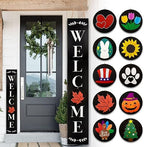 Monjita Welcome Sign for Front Porch Standing, Interchangeable Wooden Sign with 5 Designed Double-Sided Icons for Front Door, All Seasonal Farmhouse Rustic Modern Porch Decor for Fall Harvest by Monjita