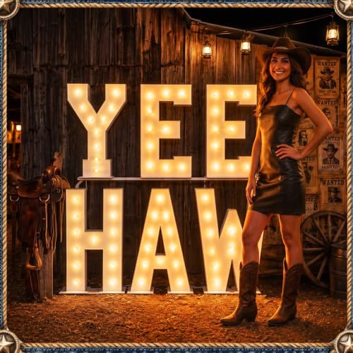 SiliFine 6 Pcs Western Party Decor Large Yee Haw LED Light up Sign, 16 Inch - Image 4