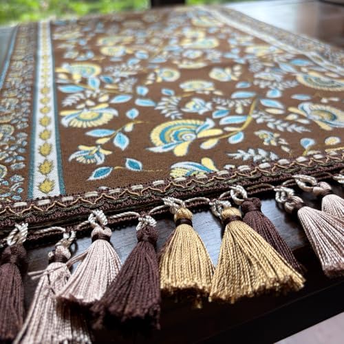 Brown Floral Table Runner 95" - Vintage Luxury Embroidery Jacquard with Tassels, Rustic Farmhouse Decor for Dining Table, Kitchen & Holiday Party (Warm Brown, 13.7"x95") - Image 3