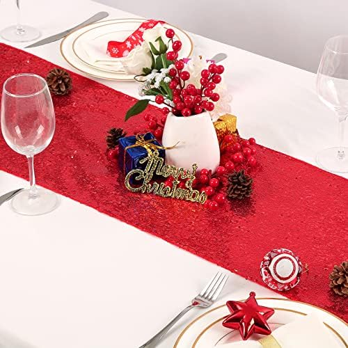 Red Table Runners 10 Packs 12x108 Inch Glitter Sequin Table Runners for Birthday Party Bridal Shower Banquet Wedding Table Decorations - Image 6