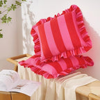 MONDAY MOOSE Decorative Throw Pillow Covers, Set of 2 Water-Resistant Striped Design with Ruffle Edge for Outdoor/Indoor Use, Pillow Inserts Not Included (16x16 inch, Hot Pink/Red) - Image 2