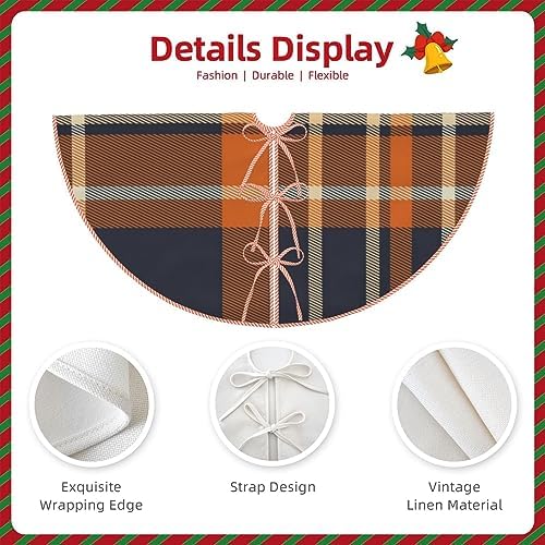 Christmas Tree Skirt 48 Inch, Navy Blue and Orange Plaid - Image 6