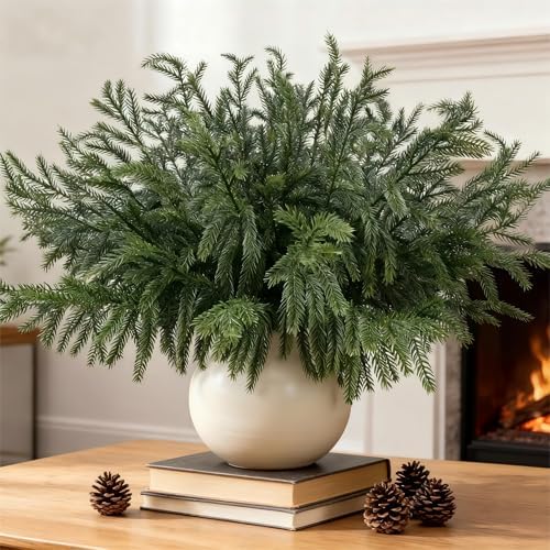 24 Bundles Artificial Norfolk Pine Stems, Real Touch Christmas Greenery - Image 3