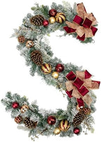 Christmas Garland for Front Door, 6 Foot Artificial Unlit Winter Garland with Pine Cones, Berry Clusters, Burgundy Ball Ornaments and Ribbon for Thanksgiving Holiday Christmas Decoration by Arborus