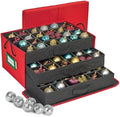 HOLDN’ STORAGE Christmas Ornament Storage Box with Dividers, Holds 72 Ornaments (3 Inch), Large Ball Storage Container with 3 Removable Trays, Durable and Portable - Red by HOLDN%E2%80%99STORAGE