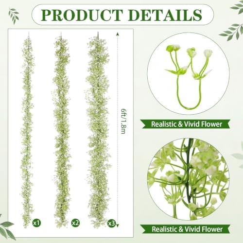 Thiccywoov 3 Pcs Artificial Baby Breath Table Runner Babys Breath Garland - Image 3