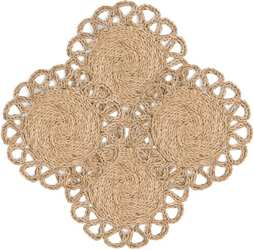 13.8" Set of 4 Corn Husk Woven Round Placemats by DaiVuCrafts by DaiVuCrafts
