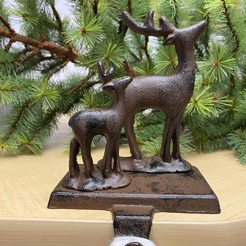 Chalily 3-D Double Deer Christmas Stocking Holder Cast Iron Hooks for Christmas Socks Easily Rest on a Mantel, Fireplace, or Book Shelf Heavy Duty & Durable Holiday Season Decor (Set of 2) by Chalily