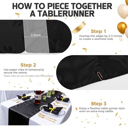 24 Pack Black Satin Table Runners 12 x 108 Inch Reusable Seamless Design - Image 4