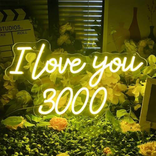 I Love You 3000 LED Neon Sign Transparent Acrylic Light Decor for Wedding Birthday Party Wall Home Bedroom Room Art Decoration with USB Light Modulator 5V by Unknown