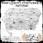 Frienda 2 Pcs Halloween Tablecloth 6ft White Spiderweb Stretch Table Covers - Image 4