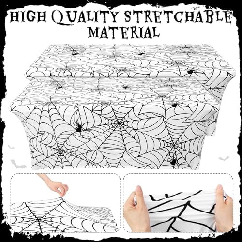 Frienda 2 Pcs Halloween Tablecloth 6ft White Spiderweb Stretch Table Covers - Image 4
