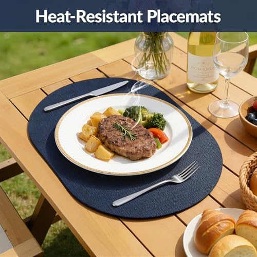 homing Heat Resistant Oval Placemats Set of 8, Navy - Image 4