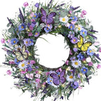 Wildflower Spring Wreaths for Front Door 24 Inch, Blue Summer Door Wreath by Etnorsu