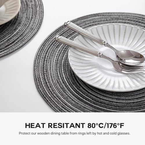BARoyal Round Placemats Set of 12 Woven Placemats Washable Braided Table Mats for Dining Table Heat Resistant Non-Slip Circle Place Mats(Mixed Gray) - Image 5