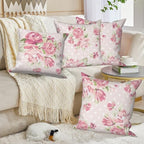 Pink Flower Throw Pillow Covers 26"x26" Set of 4, Romantic Spring Blooming Red Roses Floral Cushion Cases for Couch Chair Sofa Bed Living Room Garden Car Indoor Outdoor Home Decorative - Image 4