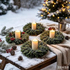 6 Pcs Mini Christmas Candle Ring Wreaths Artificial Pillar Candle Holder Wreath Frosted Cypress Foliage Greenery Wreath for Rustic Farmhouse Xmas Winter Holiday Table Wall Window Decor - Image 7