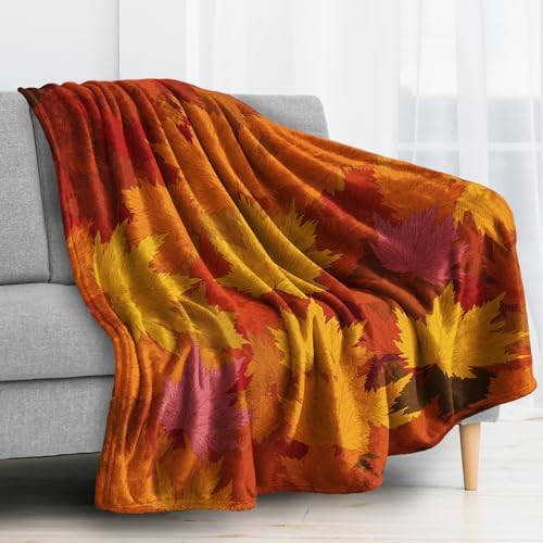 Maple Leaf Blanket, Autumn Leaves Fleece Throw Blanket Queen Size for Couch Bed Sofa, Fall Seasonal Blankets and Throws, Decor & Gifts, Super Soft Plush Flannel Blanket, 90x90 - Image 2