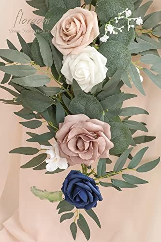 Floroom 6ft Artificial Eucalyptus Garland with Flowers Fake Greenery Faux Floral Vine Garland for Table Decor Wedding Centerpieces Bridal Shower Party Decorations, Dusty Rose & Navy - Image 6