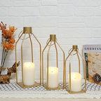 Gold Metal Candle Lanterns Set of 3, Tall Decorative Pillar Candle Holders for Indoor Outdoor Farmhouse Home Decor for Table Centerpiece, Porch, Fireplace, Weddings, Christmas (No Glass, No Candles) - Image 6