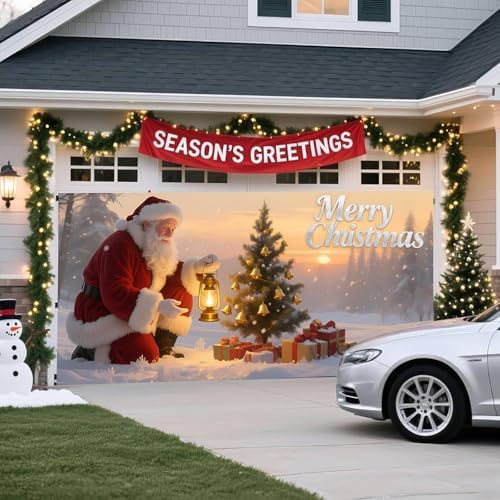 Christmas Garage Door Banner – Santa Claus, Xmas Tree & Gift Boxes, Large Waterproof Reusable Outdoor Holiday Cover for Home, Yard, Party & Photo Backdrop,16 x 7ft/4.8 x 2.1m - Image 3