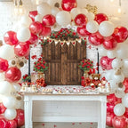 Mocsicka Rustic Wood Door Red Roses Backdrop Love Hearts Brick Wall Background Romantic Valentine's Day Party Decoration Supplies Photo Booth Props (10x8ft) - Image 2