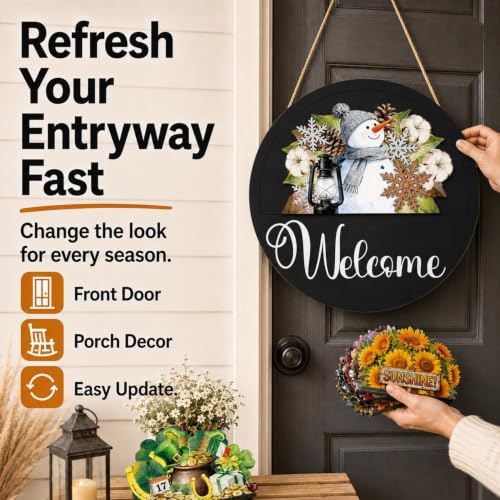 Interchangeable Welcome Sign for Front Door 12 Inch Round Seasonal Decor - Image 3