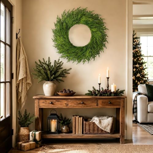 32" Large Cedar Norfolk Pine Wreath for Front Door, Faux Christmas Wreath - Image 5