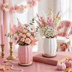 Rtteri 6 Set 5.12" Ceramic Pumpkin Vase with Wood Slices Glazed Fall Flower Pots for Autumn Home Decor Smooth Pottery Planter Pack for Thanksgiving Tabletop Decoration Housewarming Gifts(Pink, White) - Image 4