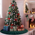 Foilswirl 60 Inch Emerald Green Velvet Quilted Christmas Tree Skirt - Image 5