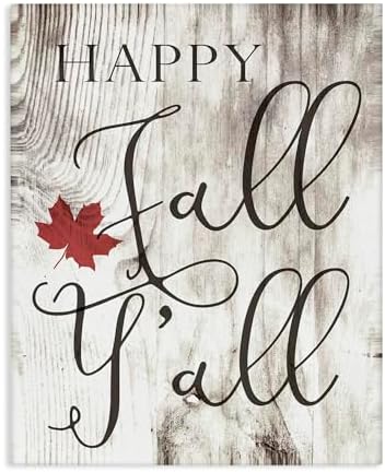 Happy Fall Y'all Typography, 16 x 20 Inch Canvas Wall Art by StupellIndustries