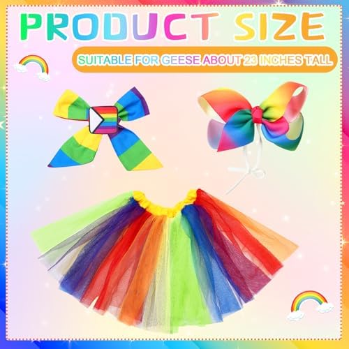 Abbylike Rainbow Porch Goose Outfit Pride Goose Outfit LGBTQ Lawn Geese Costume Clothes with Bow Headband and Tie Fits 23" Cement Geese Statue for Pride Month Outdoor Garden Yard Patio Art Decor - Image 3
