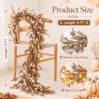 6 ft Fall Garland for Mantel, Pre-lit Autumn Garland with Lights - Image 3