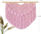 Youngeast Large Macrame Wall Hanging Boho Beaded Curtain for Window Macrame Bedroom Headboard Living Room Wall Art Tassel Tapestry Bohemian Woven Wall Decor 31" W X 25" H (Pink) - Image 3