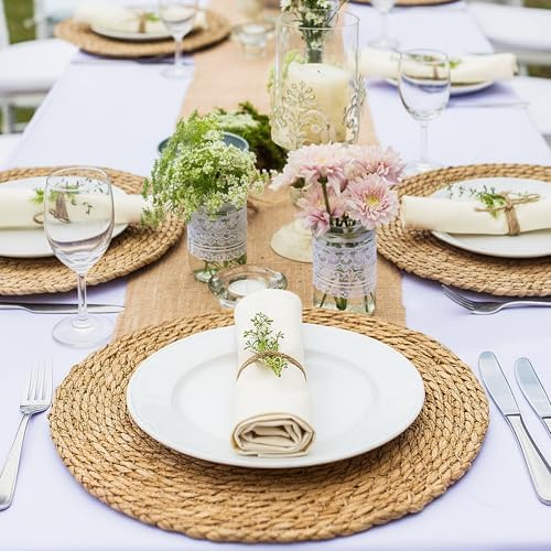 15 Inch Round Woven Placemats Set of 20, Rattan Wicker Placemats Boho Farmhouse Rustic Woven Place Mats for Dining Table Wedding Baby Shower, Fall, Halloween, Thanksgiving, Chrismats - Image 5